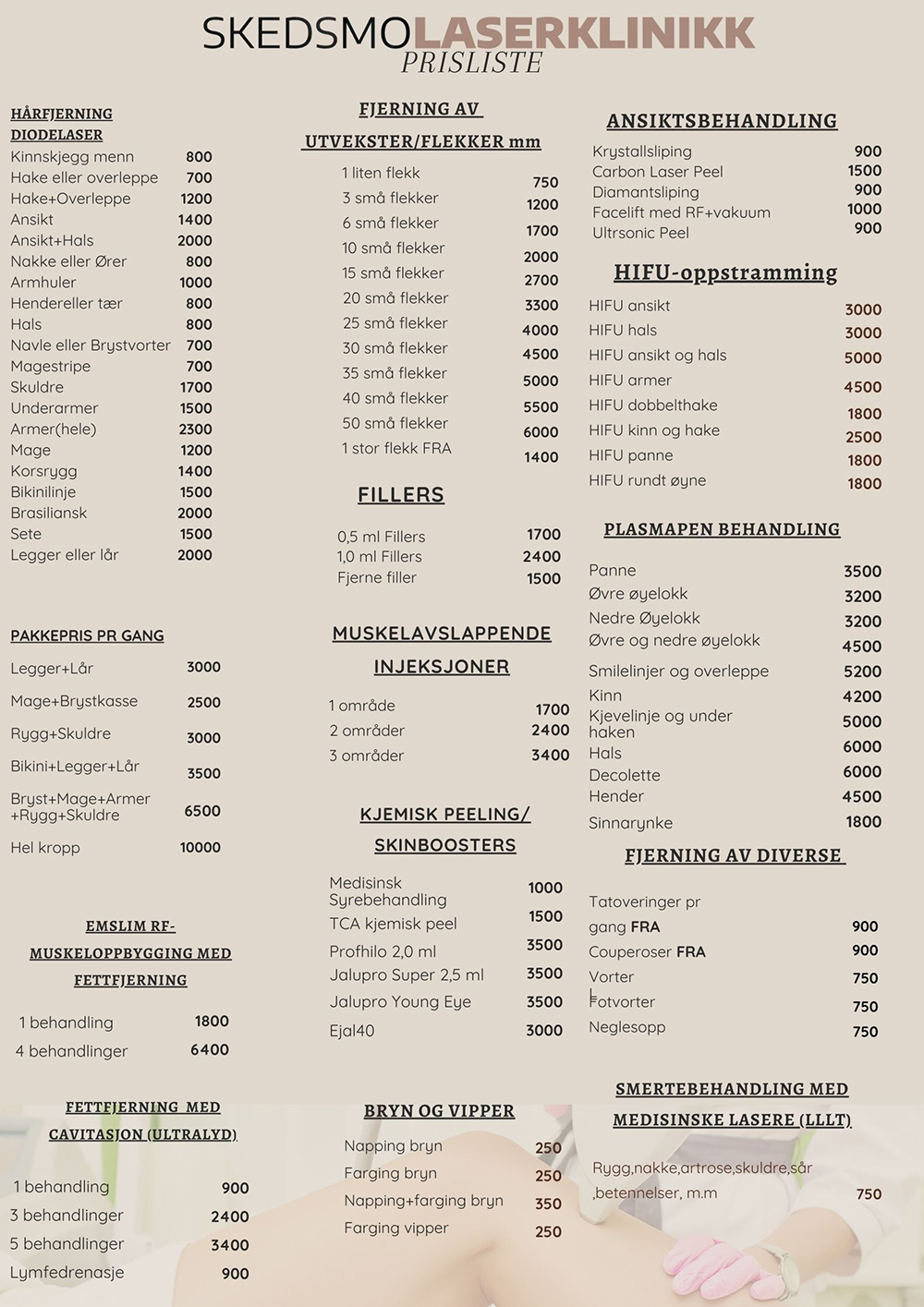 Prisliste Skedsmo laserklinikk 2025