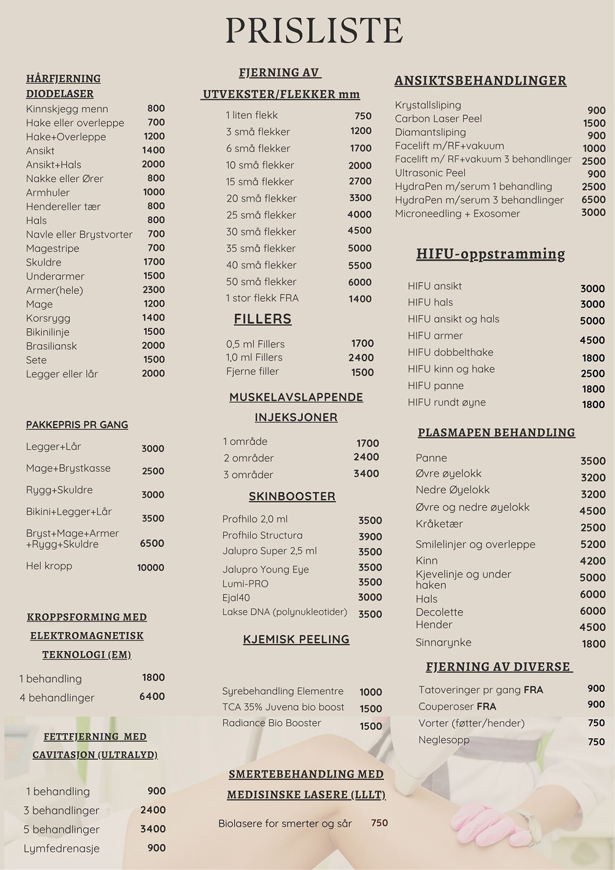 Prisliste Skedsmo Laserklinikk